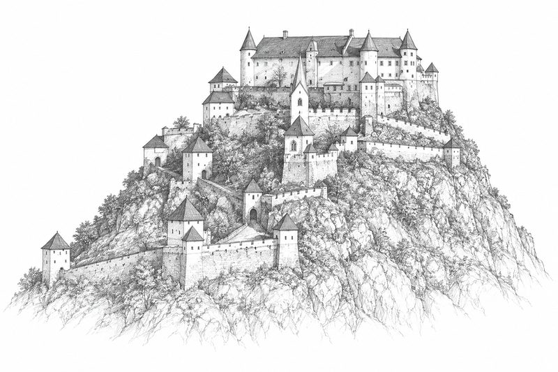 Bleistiftzeichnung: Burg Hochosterwitz
