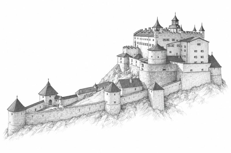 Bleistiftzeichnung: Burg Hohenwerfen
