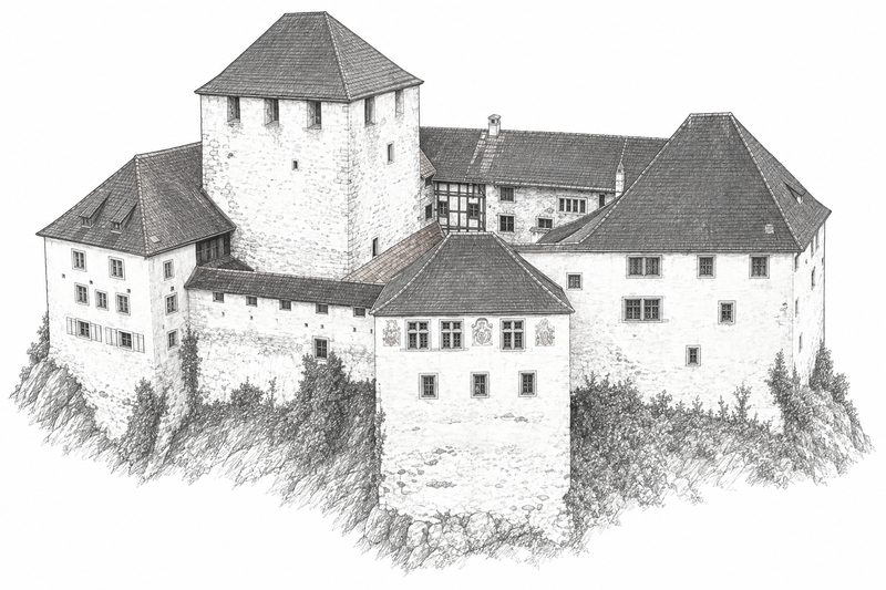 Bleistiftzeichnung: Schattenburg