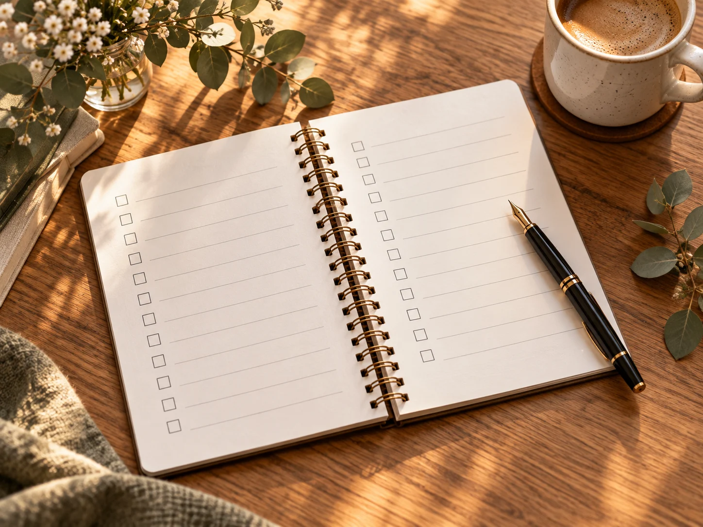 Notizbuch mit einer Checkliste zur Eventplanung.