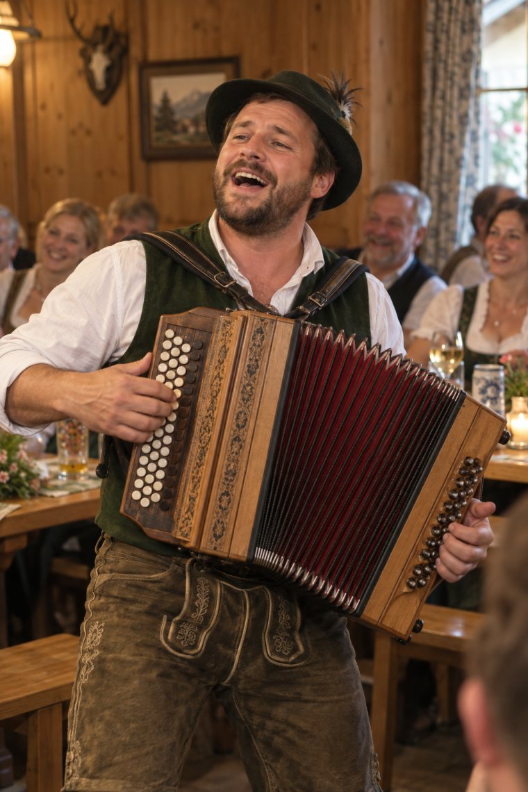 Alleinunterhalter spielt Akkordeon bei einer Feier