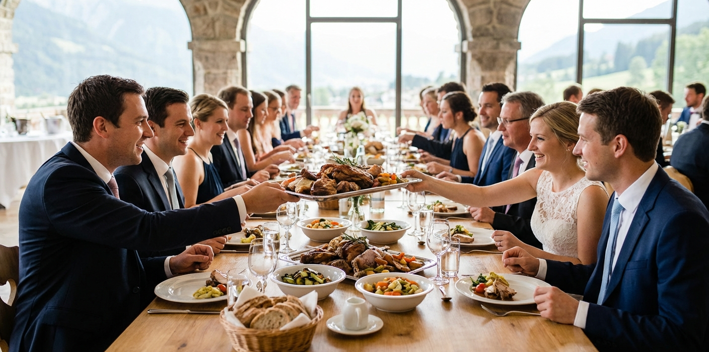 Die Vor- und Nachteile eines Hochzeitsessens im Familien-Stil
