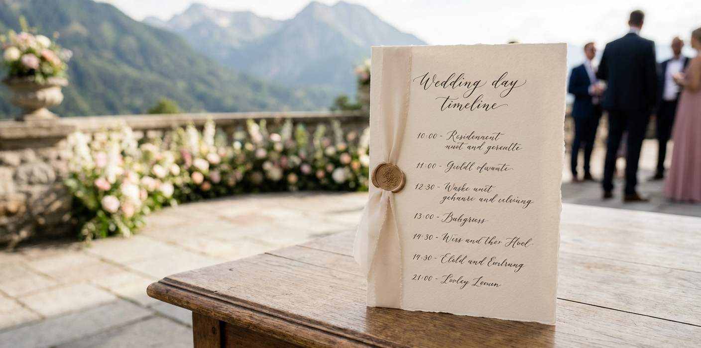 <a href="/ideas/hochzeitstag-ablaufplan-timing-profi-tipps" class="blog-interlink" title="Der perfekte Hochzeitstag-Ablaufplan: 9 Profi-Tipps für dein Timing">Der perfekte Hochzeitstag-Ablaufplan:</a> So klappt dein Timing